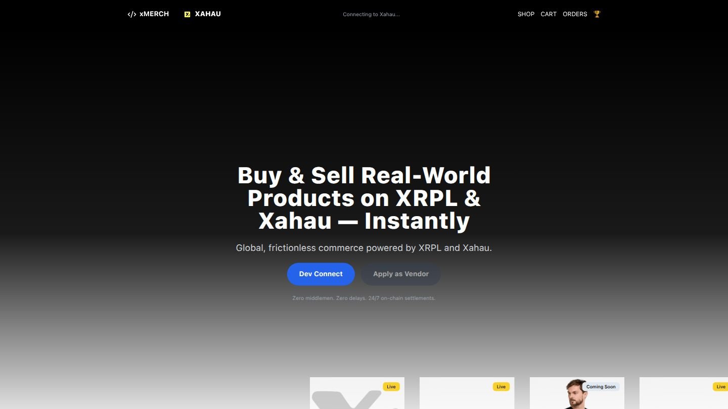 xMerch.app production interface showing live commerce platform